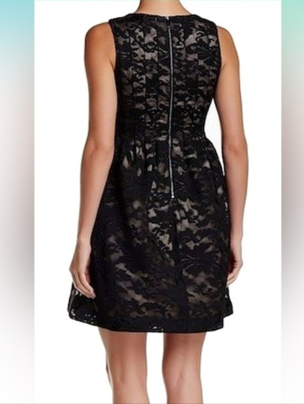 NWT Vince Camuto Black Lace Sleeveless Fit-and-Flare Dress - Picture 2 of 7